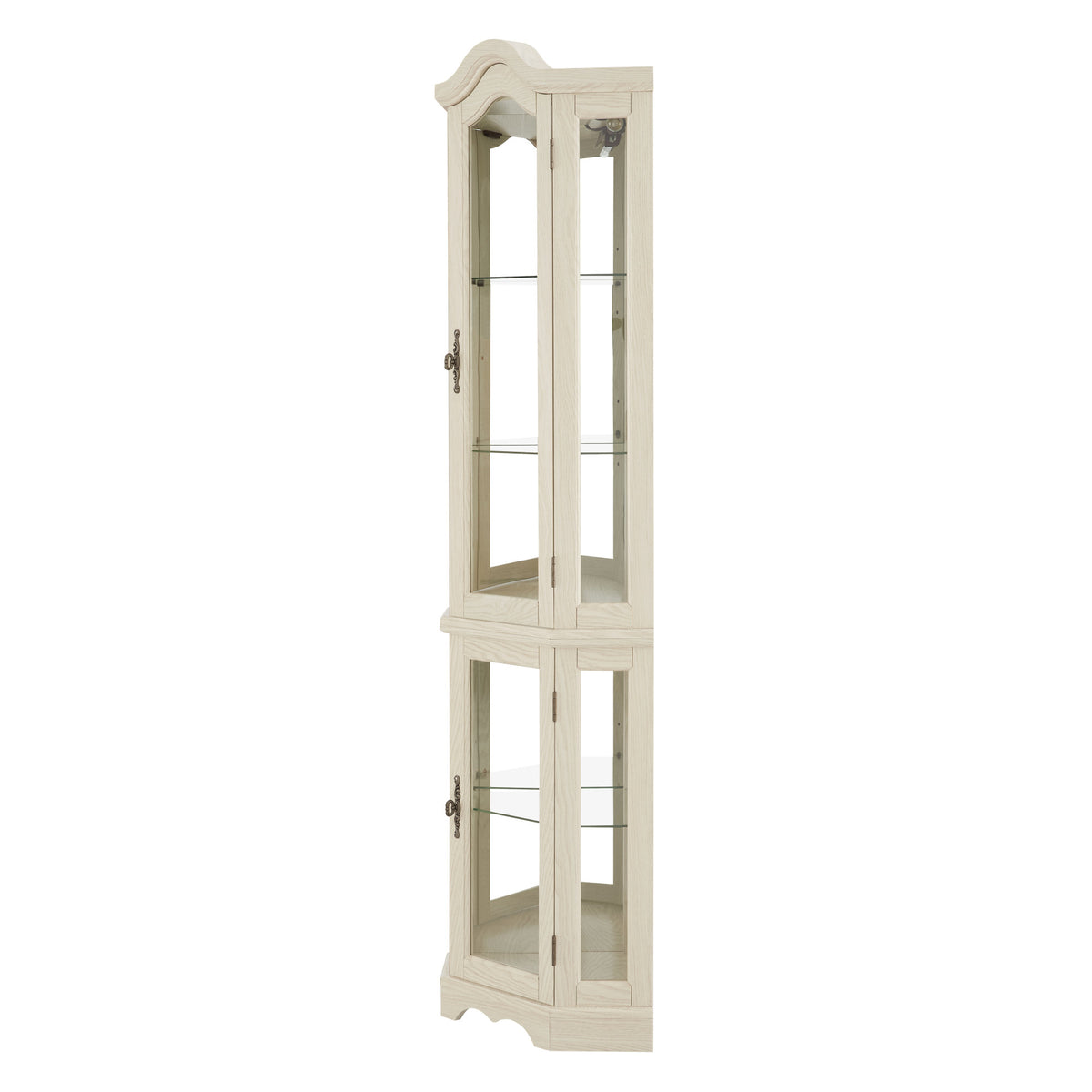 Curio Cabinet Lighted Glass Display Curio Cabinet w/Tempered Glass Doors and Shelves, Crown Corner Cabinet with Bulb, Corner Storage Decoration for Living room and Bedroom WHI