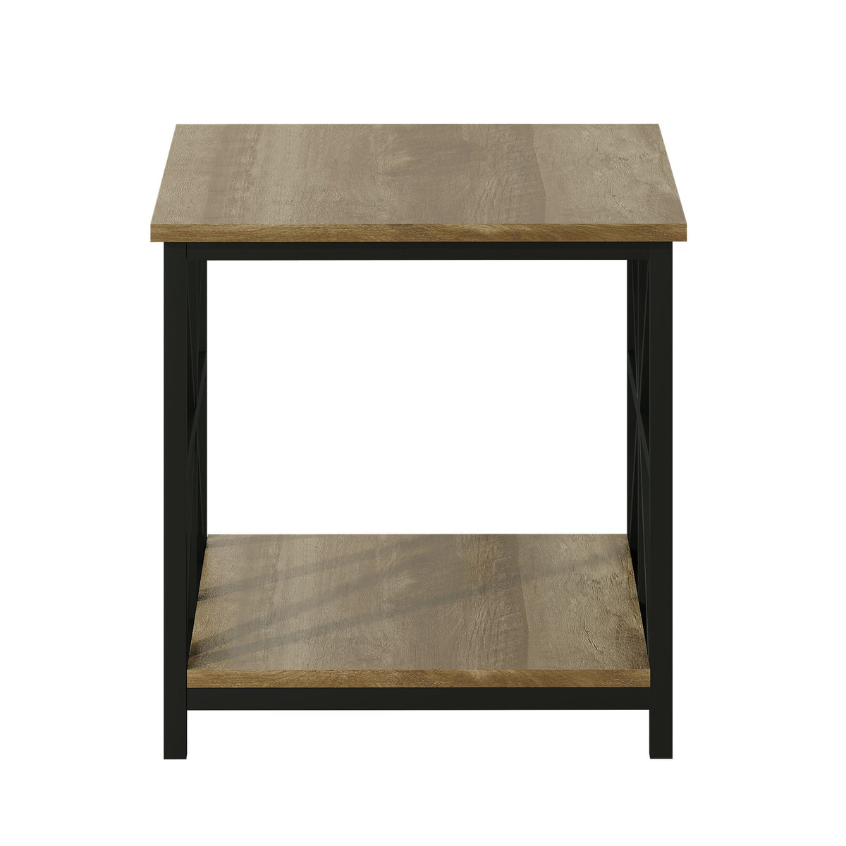 24" End Table with Storage, 2-Tier Side Table with Open Shelves for Living Room, Bedroom Nightstand, Farmhouse Accent Table, Grey Wash