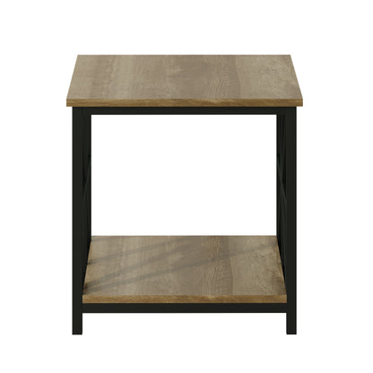 24" End Table with Storage, 2-Tier Side Table with Open Shelves for Living Room, Bedroom Nightstand, Farmhouse Accent Table, Grey Wash