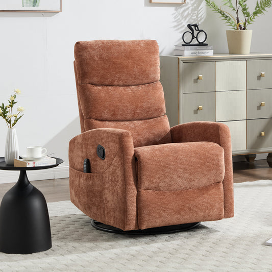 Heat Massage Manual Recliner Chair with Rocker and Swivel in Fabric, Orange – Model W3224P322247