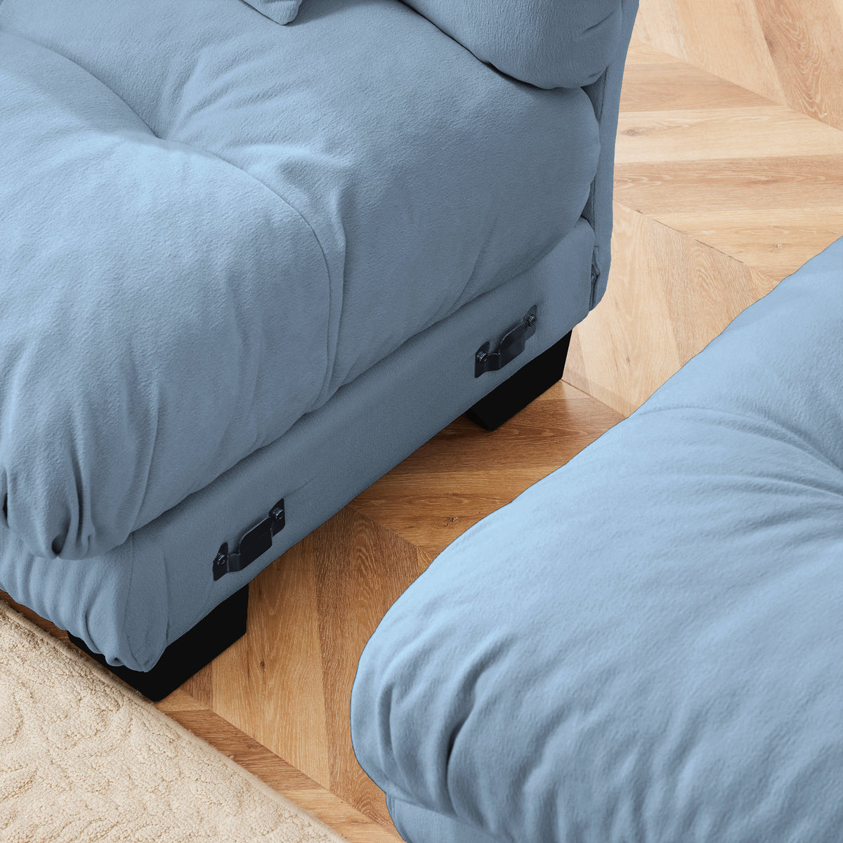 Cloud Couch 2 Seater Sofa, Chenille 2 - Seat sofa with 2 Lumbar pillows and 2 throw pillows, Chenille Blue