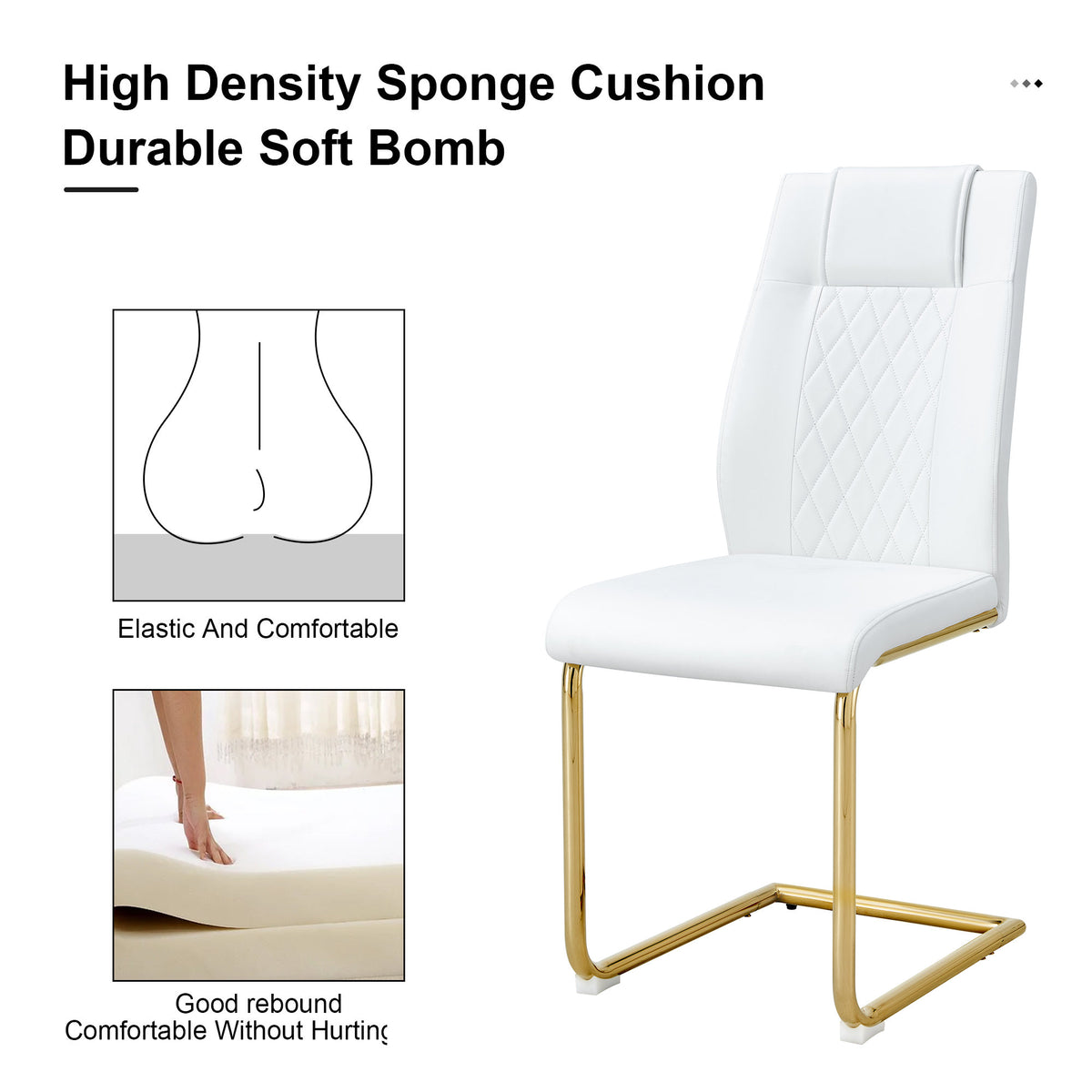 Modern dining chairs, dining room chairs, and golden leg cushioned chairs made of artificial leather, suitable for kitchens, living rooms, bedrooms, and offices. Set of 6 pieces (white+PU )W1151110421