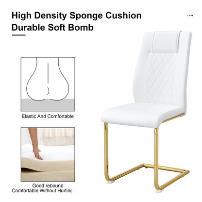 Modern dining chairs, dining room chairs, and golden leg cushioned chairs made of artificial leather, suitable for kitchens, living rooms, bedrooms, and offices. Set of 6 pieces (white+PU )W1151110421