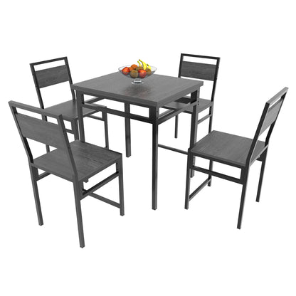 Extendable Dining Table Set with 4 Chairs, Industrial Rectangular Expandable Kitchen Table, Wood Grain Metal Frame Space Saving Dinner Furniture for Small Family Apartment
