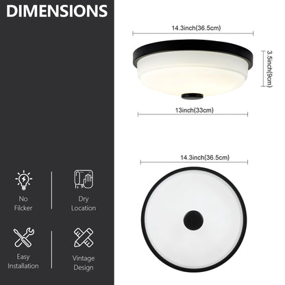 10.83" 2-Pack Flush Mount LED Ceiling Light, Black, 15W Dimmable with Remote Control, Metal Base & Glass Shade, CRI>90