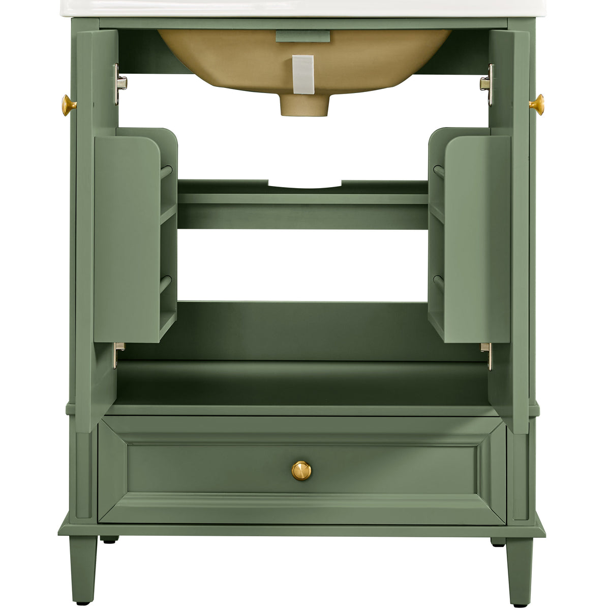 27.8" Modern Bathroom Vanity Set with Reinforced Legs & Painted Surface, Mid-Century Freestanding Bathroom Vanity Sink with Storage, High-end Restroom Vanity Cabinet with Drawer& Hidden Storage Shelvs