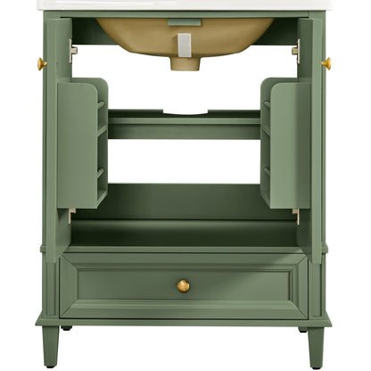 27.8" Modern Bathroom Vanity Set with Reinforced Legs & Painted Surface, Mid-Century Freestanding Bathroom Vanity Sink with Storage, High-end Restroom Vanity Cabinet with Drawer& Hidden Storage Shelvs