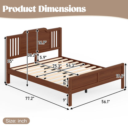 Full Size Platform Bed with Tall Headboard, Solid Bamboo-made Bed Frame with Support Slats, Full  Bed Frame for Bedroom, Guest Rooms, Warm Brown