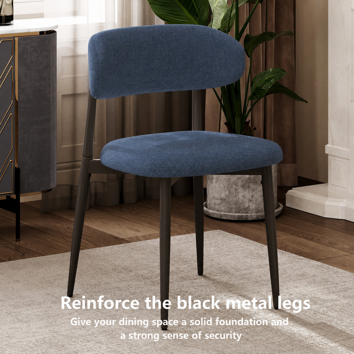 Dining Chairs Set of 2, Metal Kitchen Chairs with Modern Linen Fabric Upholstered for Dining Room, NAVY Seat