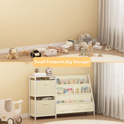 Kids Bookshelf with 3-Tier Front-Facing Book Display, 2 Storage Bins and Bottom Cabinet, Children's Bookcase Organizer for Bedroom, Playroom and Nursery