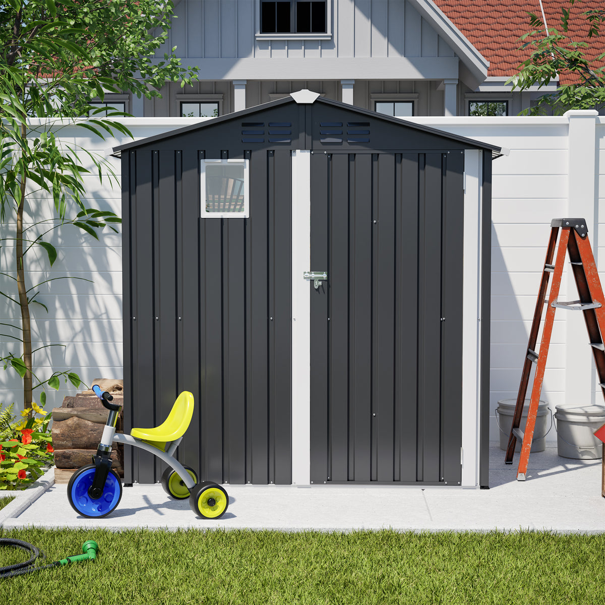 Metal Outdoor Storage Shed 6FT x 4FT, Steel Utility Tool Shed Storage House