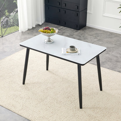 Modern minimalist rectangular dining table, suitable for 4-6 people. Tempered glass countertop+lower MDF board, imitation marble texture – Model W1151S04618