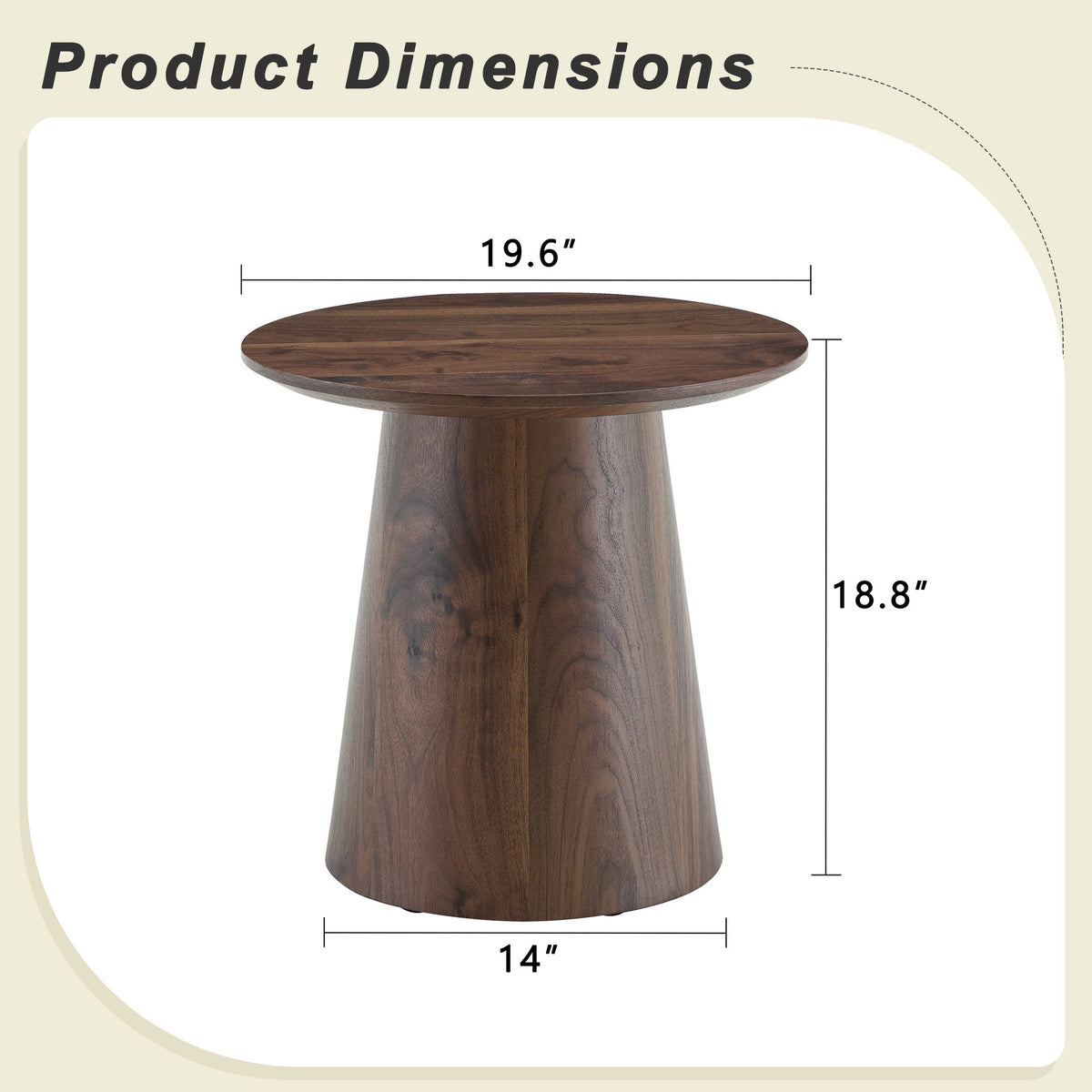 Walnut wood grain medium density fiberboard circular coffee table - diameter 19.6 inches, height 18.8 inches walnut wood grain veneer, flexible adaptation to circular tabletop.W2920P404128