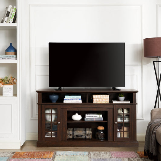 Classic TV Media Stand Modern Entertainment Console for TV Up to 65" with Open and Closed Storage Space, Espresso, 58.25" W*15.75'D*32" H