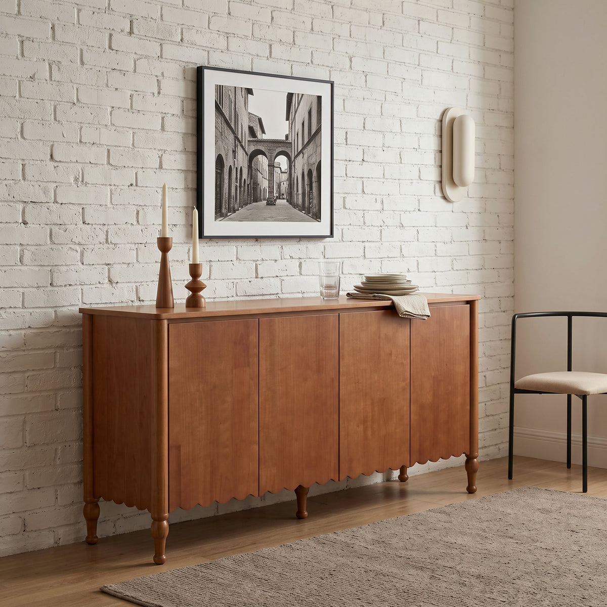 59' Rustic Sideboard Buffet Cabinet Credenza with 4 Doors & 2 Shelves,Farmhouse Wood Accent Storage Cabinets Console Table with  & Solid Wood Legs, Brown