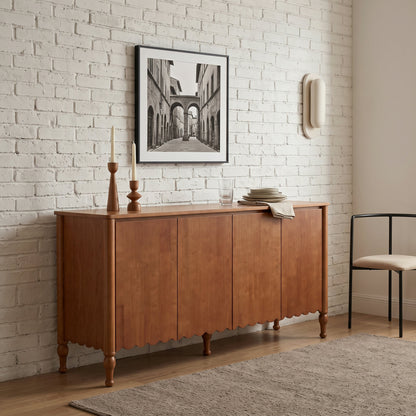 59' Rustic Sideboard Buffet Cabinet Credenza with 4 Doors & 2 Shelves,Farmhouse Wood Accent Storage Cabinets Console Table with  & Solid Wood Legs, Brown