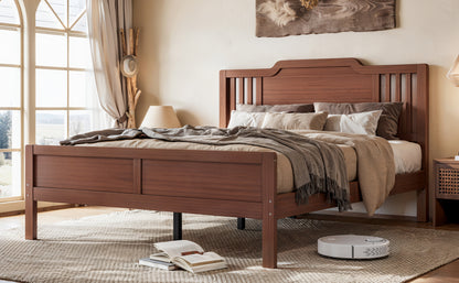 Full Size Platform Bed with Tall Headboard, Solid Bamboo-made Bed Frame with Support Slats, Full  Bed Frame for Bedroom, Guest Rooms, Warm Brown