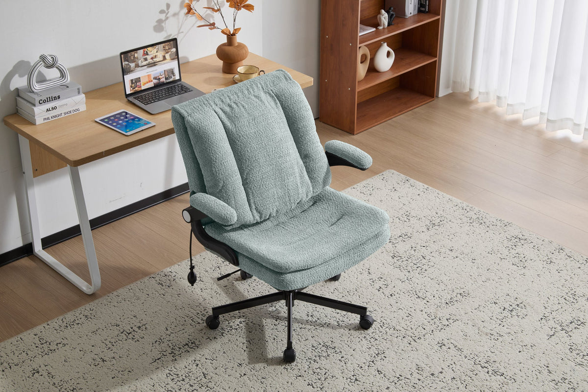 Criss Cross Legged Office Chair with Flip-Up Back Built-In Dynamic Airbag Lumbar Support, Wide Seat Desk Chair with Flip-Up Arms and Wheels, Modern Cross-Leg Chair for Home Office, Vanity, Light Green