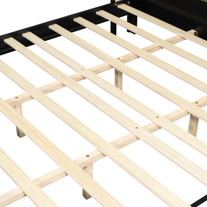 Queen Size Bed Frame with Green Headboard, Black with Green Solid Wood  Bed, No Box Spring Required, Modern Bedroom Furniture