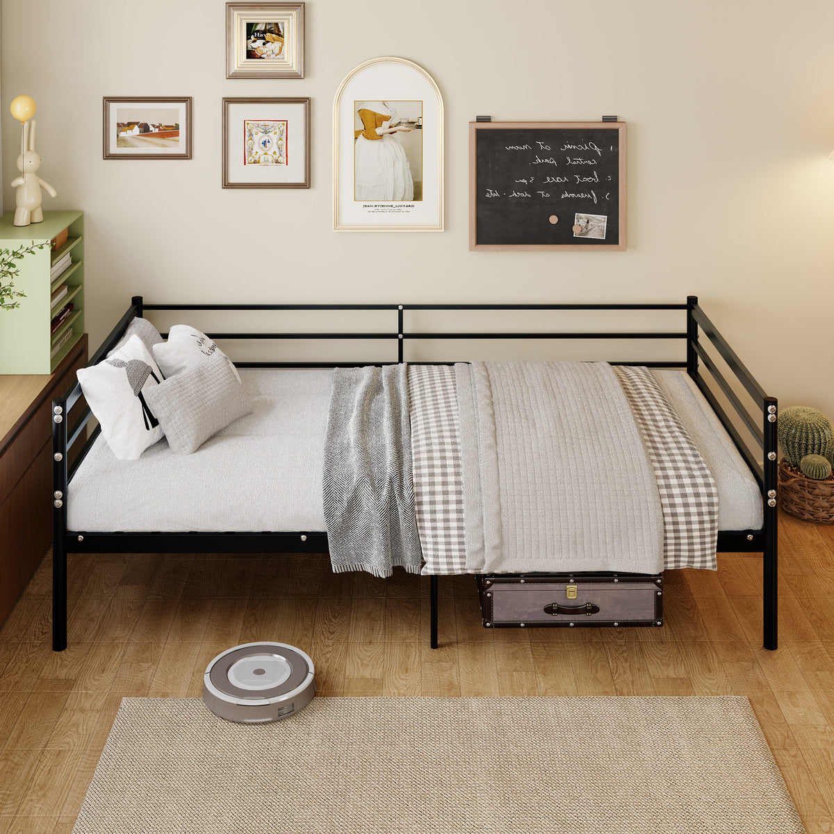 Twin Metal Bed Frame, Heavy-Duty Steel Platform Bed with 11.8-Inch Guardrails, 600 lb Capacity, 10.94-Inch Under-Bed Clearance, No Box Spring Needed, Black