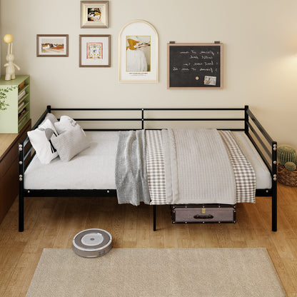 Twin Metal Bed Frame, Heavy-Duty Steel Platform Bed with 11.8-Inch Guardrails, 600 lb Capacity, 10.94-Inch Under-Bed Clearance, No Box Spring Needed, Black