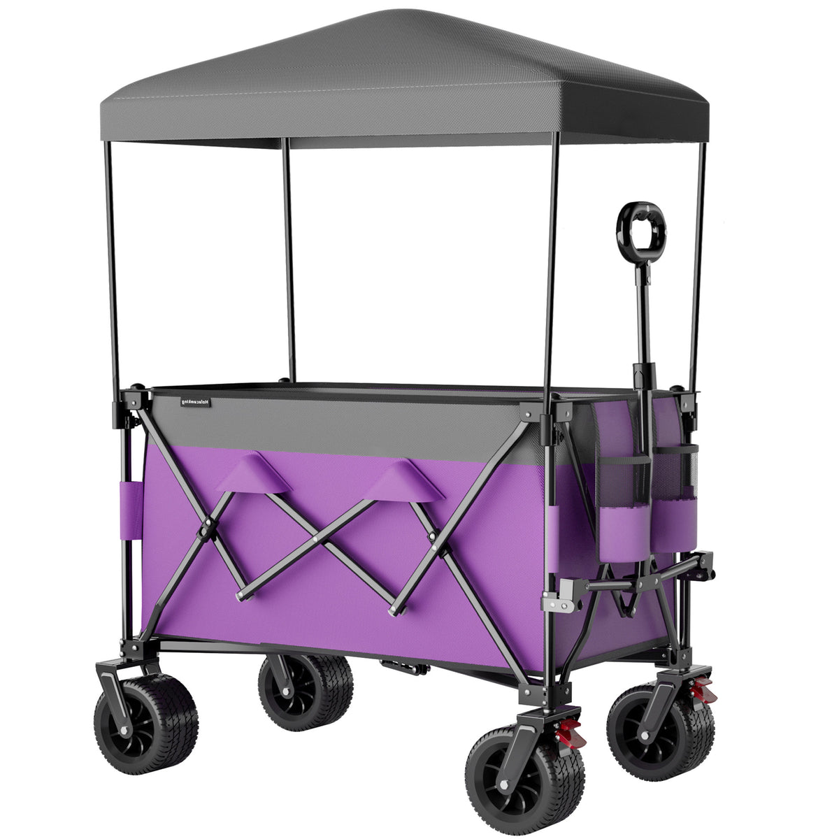 Multi-Functional Pull Folding Wagon Cart with Flexible Handle & Canopy, Heavy Duty Utility Cart with 7"x4" All-Terrain Wheels for Camping, Transport, Groceries, Sports, 520LBS/240L, Purple