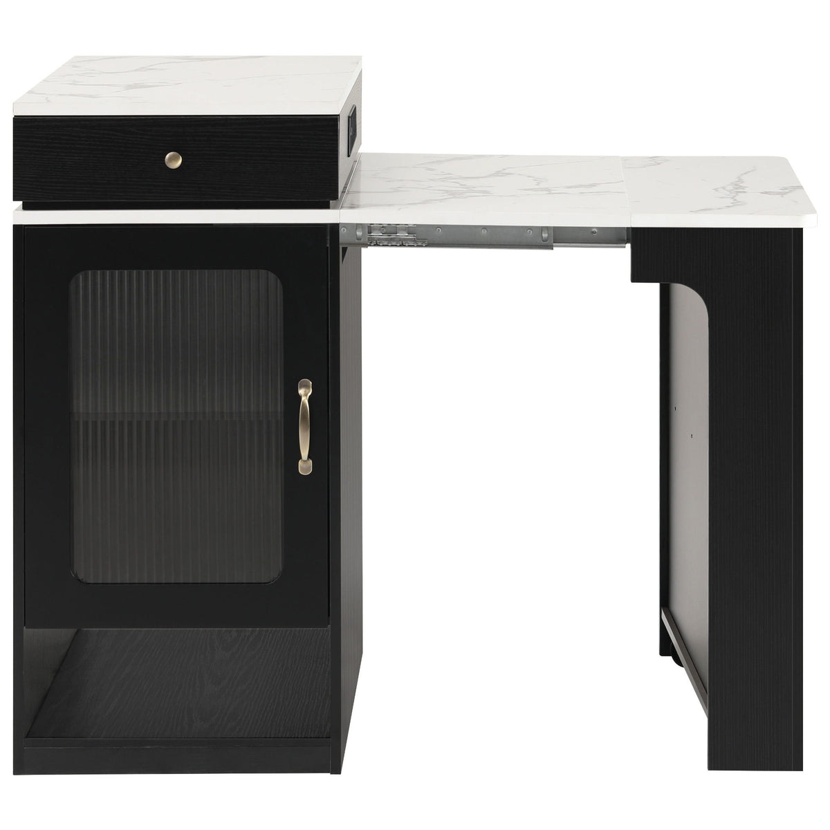 K&K 59.5" Kitchen Island with Extendable Dining Table, Kitchen Storage Table with Double-sided Storage, Kitchen Island with 2 Drawers