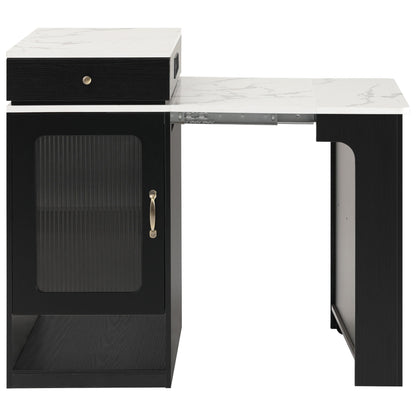 K&K 59.5" Kitchen Island with Extendable Dining Table, Kitchen Storage Table with Double-sided Storage, Kitchen Island with 2 Drawers