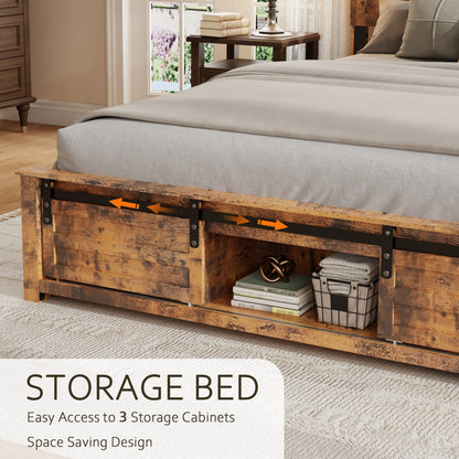 Queen Bed Frame with Upholstered Headboard and Wood Platform,Storage Headboard with Charging Station and LED,  Bed Frame with Pet Bed,No Noise, No Box Spring Needed,Easy Assembly,Antique Brown