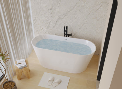 59" Acrylic Freestanding Bathtub, Stand Alone Soaking Tub, Glossy White Acrylic, Toe-tap Chrome Drain, cUPC Certified