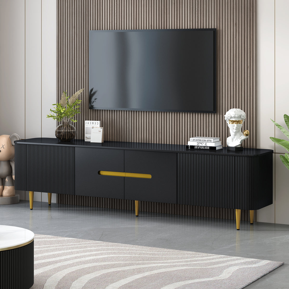 VIBE HAUS 78.7''Minimalist TV Stand for TVs up to 85 Inches, Modern Entertainment Center Media Console with 4 Spacious Cabinets for Living room(OLD SKU: SJ000143AAB)