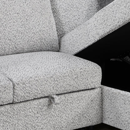 Giza Modular Sectional Sofa with Sleeper, Storage, USB Charging and Bouclé Upholstery in Gray