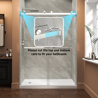 55"-60" W x 76" H Brushed Nickel Reversible Installation Double Bypass Sliding Shower Door Easy Installation Frameless Shower Door,5/16"(8MM) Tempered Glass With Nano Explosion-proof Film