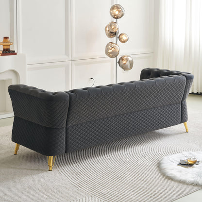 Modern Tufted Velvet Sofa 87.4 inch for Living Room Dark Grey Color