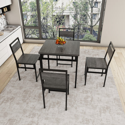 Extendable Dining Table Set with 4 Chairs, Industrial Rectangular Expandable Kitchen Table, Wood Grain Metal Frame Space Saving Dinner Furniture for Small Family Apartment