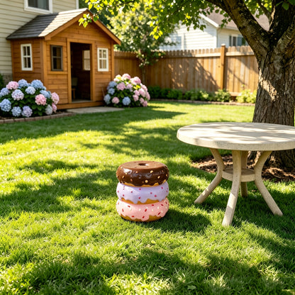 14'' Stacked Donut Stool, Colorful Dessert Character Side Table Decor, Indoor & Outdoor Creative Figurine Seat for Patio, Garden, Living Room Home Decor