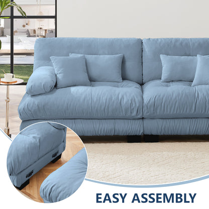 Cloud Couch 2 Seater Sofa, Chenille 2 - Seat sofa with 2 Lumbar pillows and 2 throw pillows, Chenille Blue