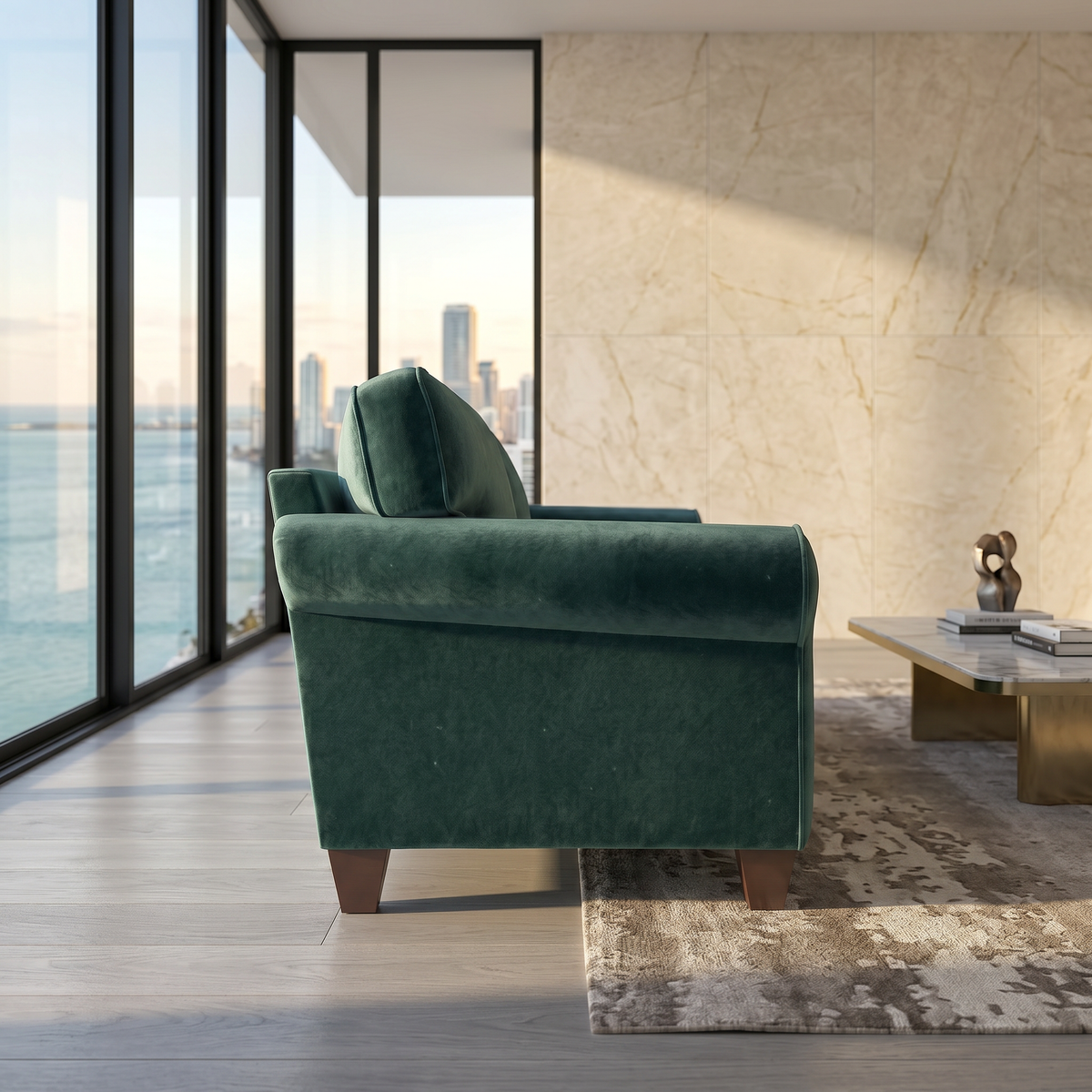 Augusta Sofa – Made in USA, Custom Fabric Options, Classic Sofa Wholesale Furniture - Velvet Antique Kelly Green - Velvet