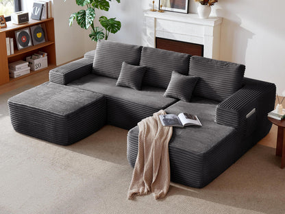 104' Cloud Sectional Sofa with U-Shape Chaise and Side Pockets , Modern Modular Design, Deep Seating, Upholstered Couch for Living Room/Bedroom, No Assembly Required (Plush Fabric), Grey,Right