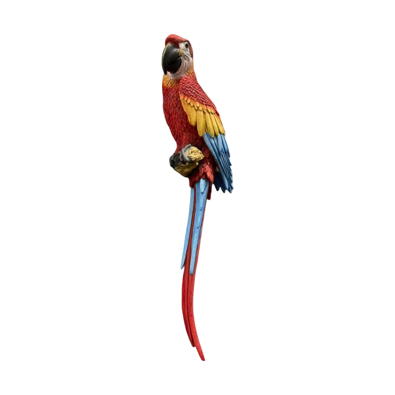 Hanging Scarlet Macaw Parrot Statue, 38'' Lifelike Hand-Painted Resin Bird Figurine Weatherproof Outdoor Tropical Sculpture for Porch, Balcony, Tree & Patio Garden Yard Decor, Cute Animal Ornament Gi