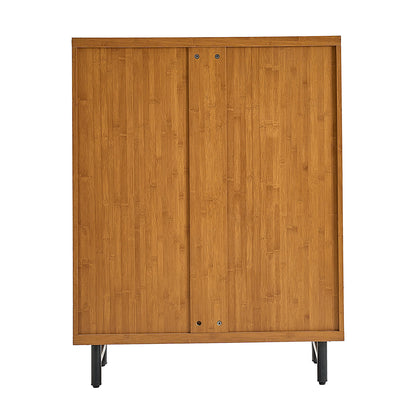Walnut Modern Shoe Cabinet with Louver Doors, 6-Tier Entryway Organizer with Adjustable Shelves, MDF and Iron Construction, Natural Finish