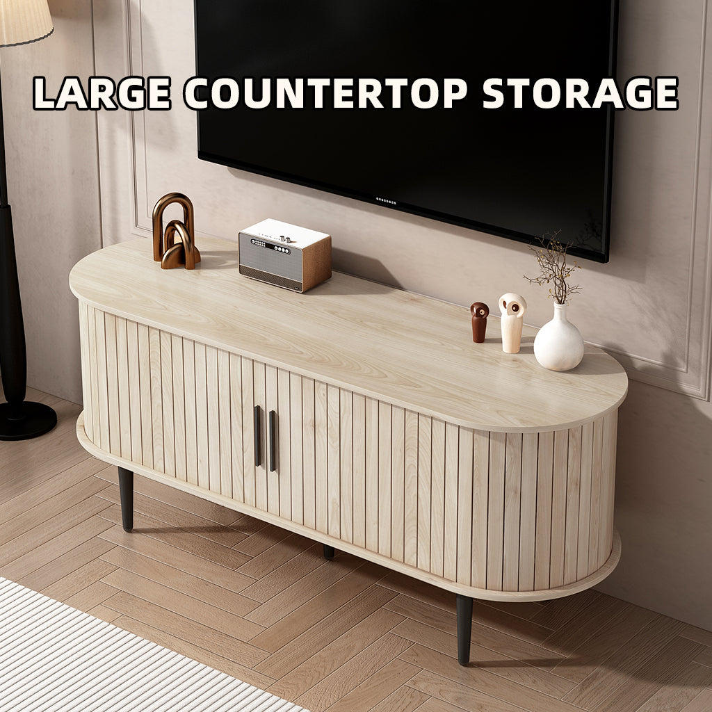 TV Stand, 47" Modern TV Console Table with Storage Compartment and Sliding Door, Gaming Entertainment Center with Cabinet - Natural Wood