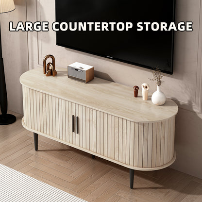 TV Stand, 47" Modern TV Console Table with Storage Compartment and Sliding Door, Gaming Entertainment Center with Cabinet - Natural Wood