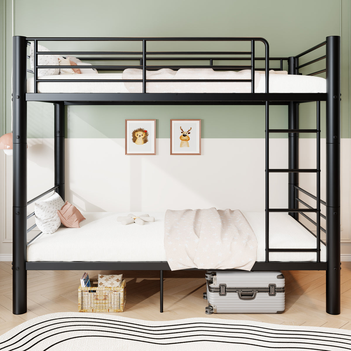 Twin Over Twin Metal Bunk Bed, 2-Inch Heavy-Gauge Tubing, Detachable 2-in-1 Platform Beds with Safety Rails & Wide Ladder, Quiet & Stable Frame Perfect for Small Rooms, Kids and Adults, Black