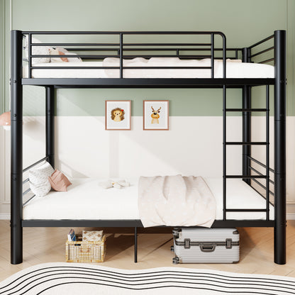 Twin Over Twin Metal Bunk Bed, 2-Inch Heavy-Gauge Tubing, Detachable 2-in-1 Platform Beds with Safety Rails & Wide Ladder, Quiet & Stable Frame Perfect for Small Rooms, Kids and Adults, Black