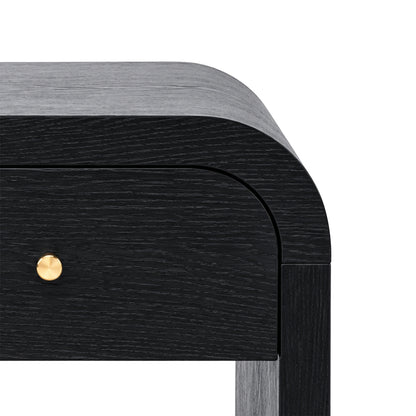 Curved black wooden side table with 1 drawer Nightstand Side End Table with Rounded Edge Tabletop for Bedroom Living Room