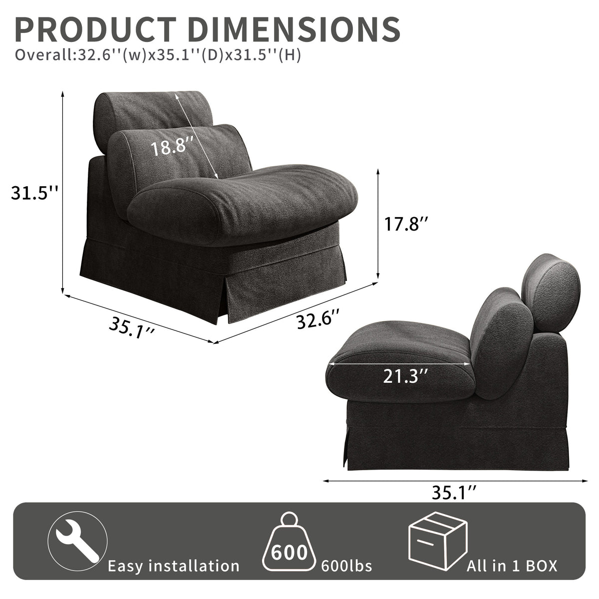 Minimalist Accent Chair with Solid Wood Frame, Soft Medium-Firm Chenille Upholstery, Ideal for Living Room, Bedroom, Balcony & Office Reading Nook