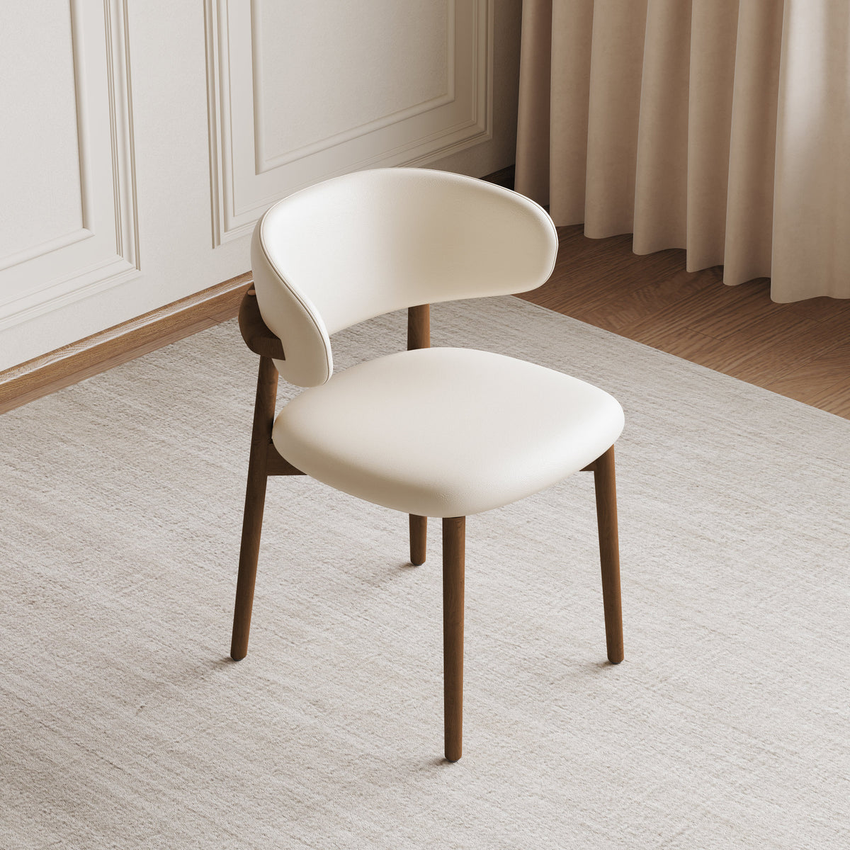 Mid-Century Modern Wooden Feet Dining Chair Set of 2 – White Stylish Chairs for Dining Room, Kitchen, or Living Room, Durable PU & Ash Wood, 20.08 x 20.08 x 30.71 inches