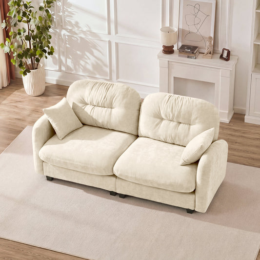 Loveseat Cloud Sectional Couches Chenille Fabric, Quilted Pleated Design, Ergonomic Design – Beige