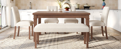 6-Piece Modern Dining Set, Rectangle Kitchen Table with 4 Upholstered Chairs & Bench, Ideal, (Easy Assembly, Space Saving)